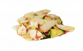 276 Gnocchi di riso saltati con verdure e gamberi