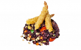 279 Riso nero saltato con verdure e Tempura di Gamberi