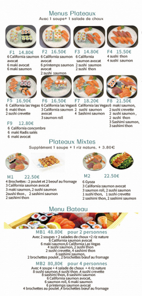 MB1 A Menu bateau  pour 2 personnes