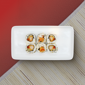 MAC10. MAKI CALIFORNIA CREVETTE TEMPURA CONCOMBRE POIVRON ROUGE