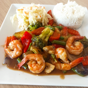 Krewetki tiger z warzywami