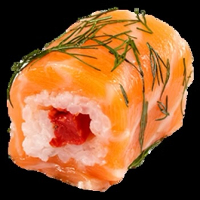 Fusion Rolls salmon , tomate séchée , sauce spicy , aneth