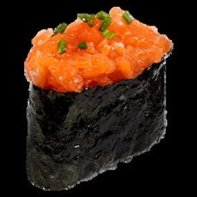 Gunkan tartare de saumon , ciboulette