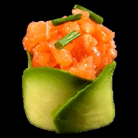 Pétales tartare de saumon , enroulé d’avocat
