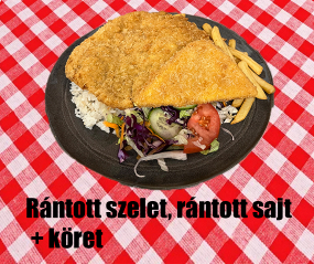 Rántott szelet + rántott sajt + köret