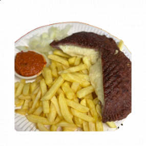 Pljeskavica punjena sirom + pomfri