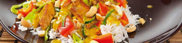 Vegetarische und vegane Spezialitäten mit Basmati-Reis