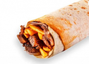 Dürüm solo Carne Mixta con Patatas Dentro y Salsa