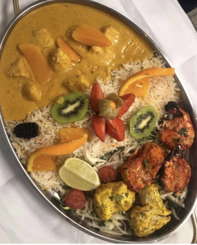 102 Menü 2 Prawn Cocktail (B) - Mixed Seafood Grill (B,D,G) - Fisch Mango oder Avocado Curry (D,G) - Naan (A,C,G)