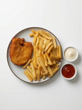 Hähnchenschnitzel mit Pommes 