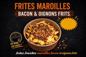 Frites Maroilles bacon oignons frits
