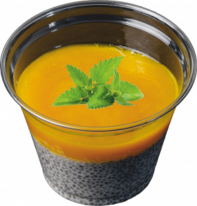 Chia pudink s mangovým želé a mátou