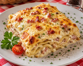 Tejszínes Carbonarás  lasagne 