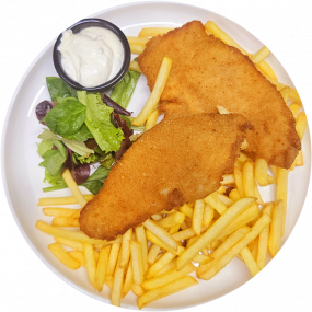 Kuřecí řízek, hranolky, tatarka 