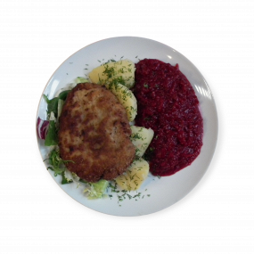 Kotlet mielony z ziemniakami i buraczkami 