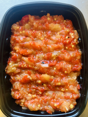 Caviar d’aubergine aux poivrons grillés 