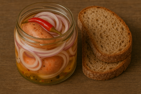 Utopenec s cibulí , chléb