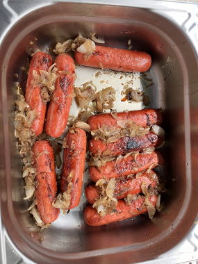 Saucisse de dinde avec des oignon caraméliser 