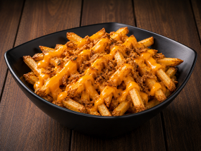 Frites cheddar oignons frits