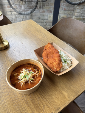 Tanyasi rántott csirkemell jázminrizzsel, + Minestrone leves