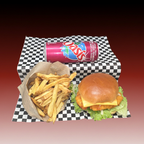  Burger poulet (frites maison+boisson canette) 