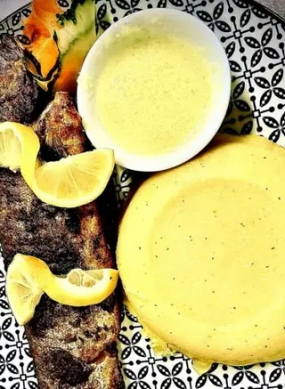 Păstrăv la Grătar, cu Mămăligă și Mujdei/ Grilled Trout with Polenta and Garlic Sauce