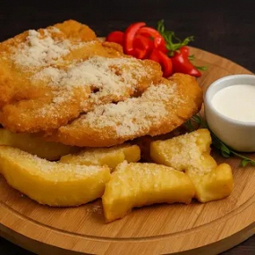 Șnițel de Pui în Panko cu Parmesan, Cartofi Zdrobiți/Panko-Crusted Chicken Schnitzel with Parmesan & Mashed Potatoes