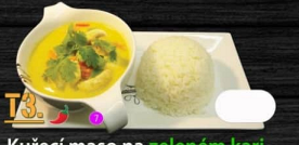 T3. Kuřecí maso na zeleném kari s rýží