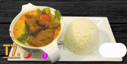 T7.  T Hovězí maso na zeleném kari s rýží