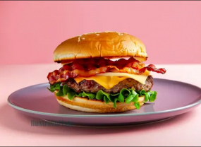 Burger bacon 150g,hranolky