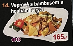 14.  Vepřové s bambusem a houbami s rýží 