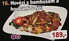 16. Hovězí s bambusem a houbami s rýží 