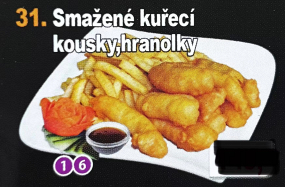 31. Smažené kuřecí kousky,hranolky