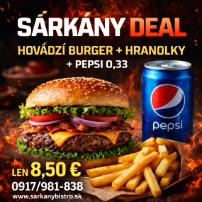Hovädzí burger + hranolky + pepsi 0,33l