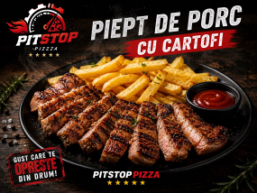 Piept de porc cu cartofi prajiti si telemea
