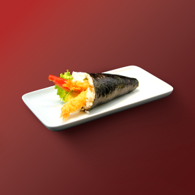 T5. Temaki Crevette Tempura Avocat Poivron rouge
