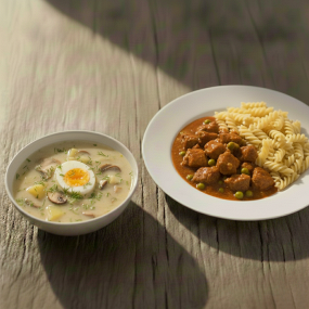 3. Kulajda s vejcem 400 ml + 150 g Domažlické vepřové ragú, těstoviny