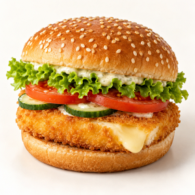 20. SMAŽENÝ SÝR V BULCE SE ZELENINOU (fried cheese burger with vegetables)