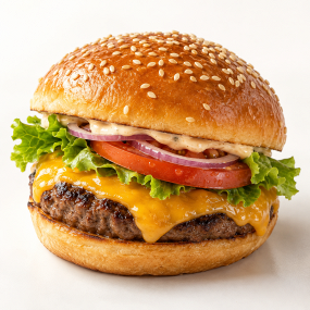 19. HOVĚZÍ BURGER S CHEDDAREM (beef burger with cheddar)