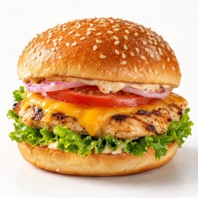 18. KUŘECÍ BURGER S CHEDDAREM (chicken burger with cheddar)