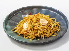 Spaghetti con Gamberi e Verdure