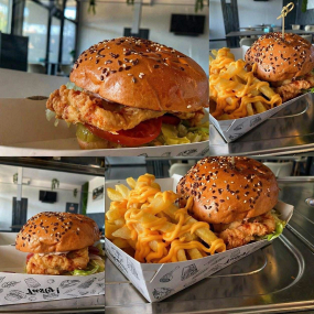 Crispy Burger & Cartofi prăjiți + Sos Calypso