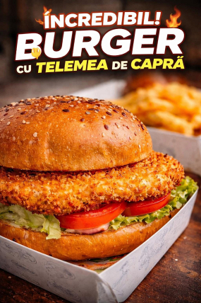Burger cu Telemea de Capră & Cartofi prăjiți + Sos Calypso