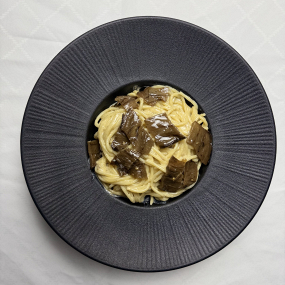 Spaghetti Carbonara mit Auberginen Vegetarian