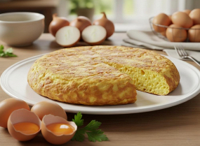 Tortilla de patatas con cebolla y huevos de corral