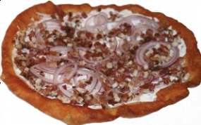 Rahm, Rote Zwiebel & Speckwürfel Lángos