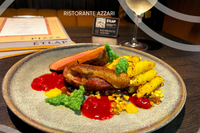 Rosé kacsmell, törökmogyorós pirított nudli 