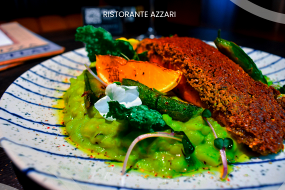 Lazacsteak,pisztáciás crustában