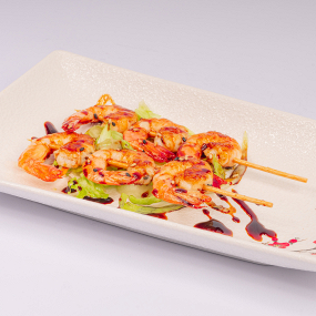 G2- Spiedini di gamberi con salsa teriyaki e sesamo (5pz)