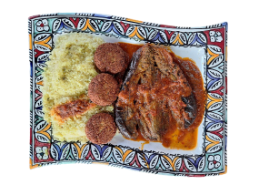 263 Mamas vegane Aubergine mit Falafel